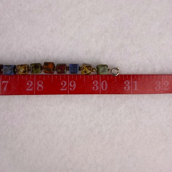 Multicolor Ceramic Beaded Vintage Necklace For Women Gold Tone Retro Style - Picture 4 of 4